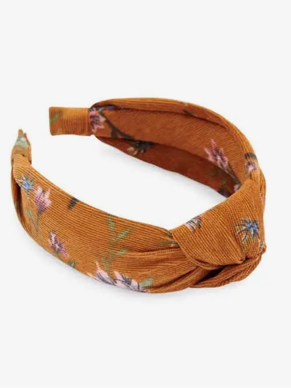 460. Corduroy Fall Floral Knotted Headband in Rust